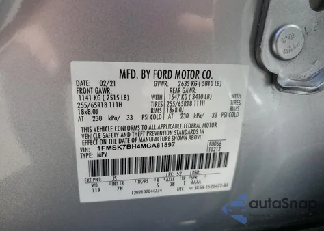 2021 Ford Explorer z USA, uszkodzony, nr VIN 1FMSK7BH4MGA81897